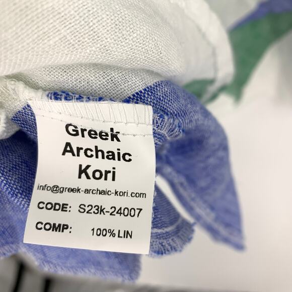 Greek Archaic Kori Long Sleeve Hi Low Tunic Womens XS Striped Linen Blue Green - Picture 6 of 6